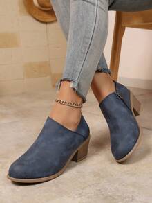 Bottes de cheville décontractées à talon épais avec fermeture éclair latérale pour femmes, bottes Chelsea à talon épais, bottes de moto, bottes d'équitation, bottes d'hiver, bottes pour femmes, chaussures d'hiver, talons hauts noirs, bottes pour femmes - Bleu azur - Voir 6