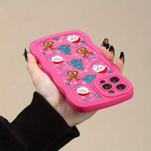 Christmas Tree, Santa Claus, Reindeer Pattern Wavy Design Shockproof Phone Case With Heart-Shaped Lanyard, Compatible With Apple 16 Pro Max, 14, 13, 12, 11 Pro Max, XS Max, X, XR, 8, 7, Plus, Suitable As Birthday Gift For Girlfriend, Family Or Personal Use