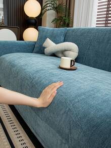 1 件雪尼尔人字纹沙发套，时尚奢华沙发保护套，装饰防滑防尘防刮沙发套，适合所有季节、卧室、客厅、书房、办公室 - 藍色 - 查看 9