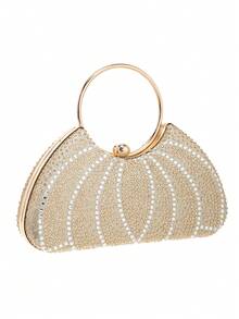 Women's Fashion Round Handle Rhinestone Decorated Evening Bag Tote Party Handbag