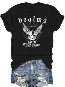 Camiseta "Himno a la fe sobre el miedo" para mujer y unisex, de verano, casual, transpirable, con personalidad, cuello redondo, manga corta, ropa de calle, versátil, adecuada para adolescentes y adultos - Negro - Ver 1