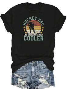 Camiseta de hockey sobre hielo retro para mujer, unisex, de verano, casual, transpirable, con personalidad, cuello redondo, manga corta, ropa de calle, versátil, adecuada para adolescentes y adultos - Negro - Ver 1