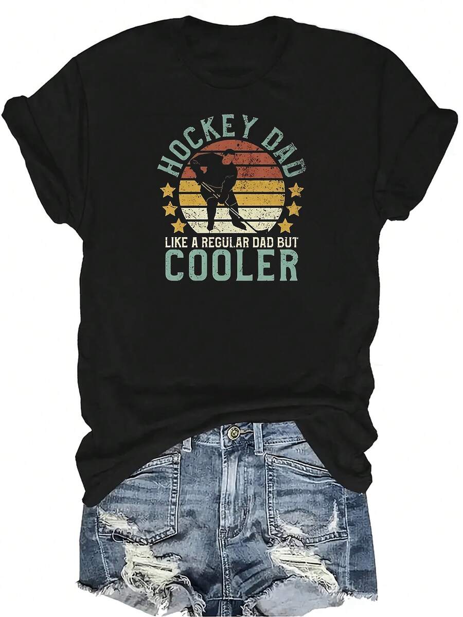 Camiseta de hockey sobre hielo retro para mujer, unisex, de verano, casual, transpirable, con personalidad, cuello redondo, manga corta, ropa de calle, versátil, adecuada para adolescentes y adultos - Negro - Ver 1