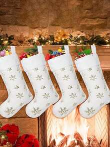 2-częściowe świąteczne skarpety, dekoracja świąteczna - duży rozmiar 18,5 cala, prezent świąteczny z olśniewającymi srebrnymi cekinami, płatki śniegu - idealne do dekoracji świątecznych i wystroju pokoju, ozdoby świąteczne do domu