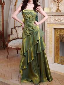 Đầm dạ hội màu xanh lá cây cổ điển thanh lịch dành cho nữ, kiểu dáng ôm sát, dây mảnh, thích hợp cho sinh nhật, đám cưới, năm mới và mùa xuân. - màu xanh lá - Xem 5