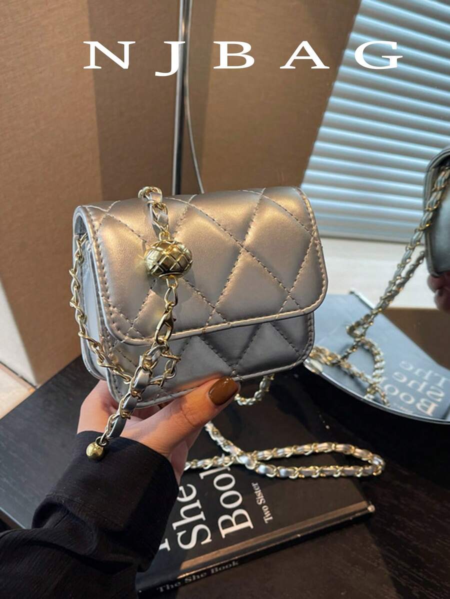 Túi vuông mini hình thoi có dây đeo có thể điều chỉnh, Túi đeo vai nữ, Túi đeo chéo có dây xích, Túi chần bông, Túi mini nhẹ, Thích hợp để đi làm, Thường ngày, Phối đồ hàng ngày, Hẹn hò, Công sở, Sinh viên