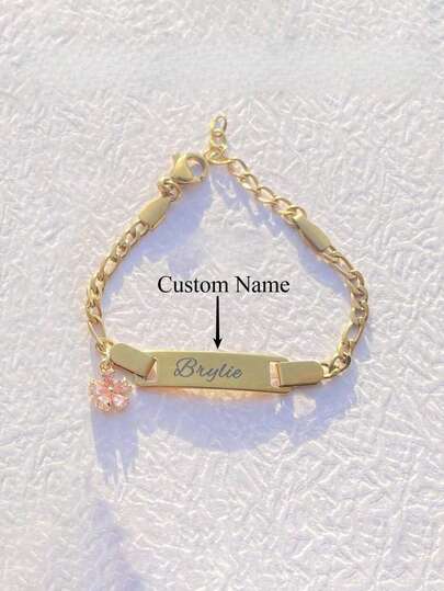 Customized Stainless Steel Personalized Cute Name Bracelet, Birthday Gift, All-Season Fashion Accessory, Exquisite Engraving, Stylish, Baby Fashion, Colorful, Modern, Unique Customized Gift, Adorable, Children's Day Ideal Gift, Suitable For Family And Friends