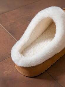 舒适毛绒拖鞋，保暖内衬，防滑厚底，适合室内/室外使用，时尚休闲纯色家居鞋 - 卡其色 - 查看 4