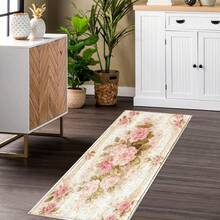 1pc Vintage Floral Machine Washable Area Rug/Door Mat/Kitchen Mat/Laundry Mat/Bath Mat, Rectangular, Polyester Faux Wool With TPR Backing, For Entryway, Bedroom, Living Room, Kitchen Floor Decor - Multicolor - View 15