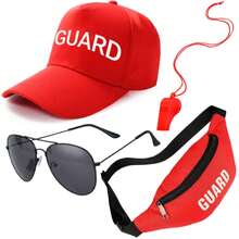 New Surfing Costume Set: Holiday Fun Lifeguard Cosplay, Including Peaked Cap, Red Sunglasses, Whistle, Surfboard, Bag For Beach Play & Vacation
