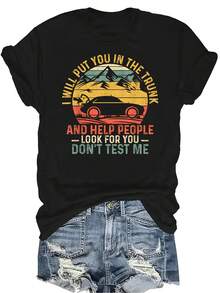 Voy a meterte en el maletero y ayudar a la gente - Camiseta divertida para mujer y unisex, de verano, casual, transpirable, con personalidad, cuello redondo, manga corta, ropa de calle, versátil, adecuada para adolescentes y adultos - Negro - Ver 1
