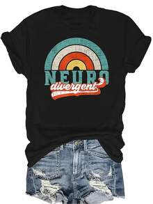 Camiseta de Orgullo Neurodivergente para Autismo, Unisex, Verano, Casual, Transpirable, Personalidad, Cuello Redondo, Manga Corta, Ropa de Calle, Versátil, Adecuada para Adolescentes y Adultos - Negro - Ver 1