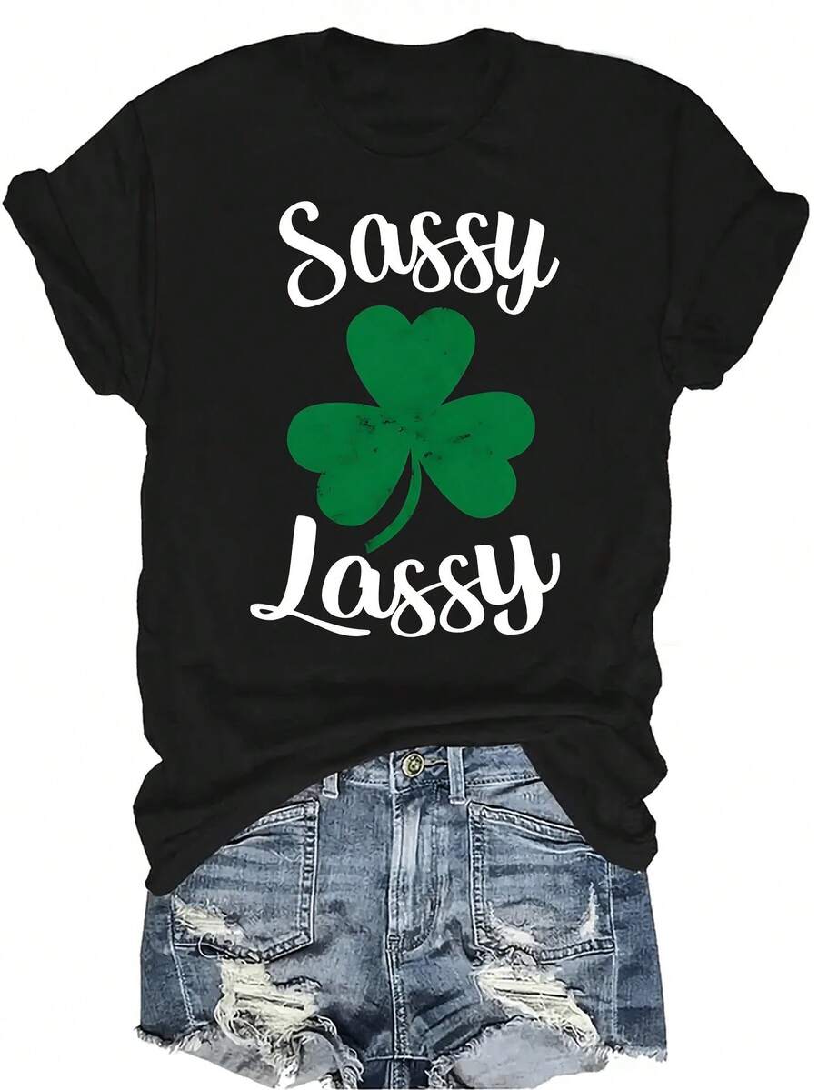 Camiseta de San Patricio para mujer y unisex, de estilo casual y transpirable, con cuello redondo y manga corta, de personalidad versátil, adecuada para adolescentes y adultos - Negro - Ver 1