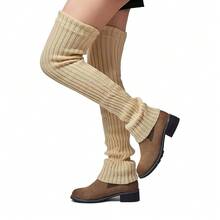 Leotruny Women's Winter Over Knee High Footless Socks Knit Leg Warmers - 米色 - 查看 5