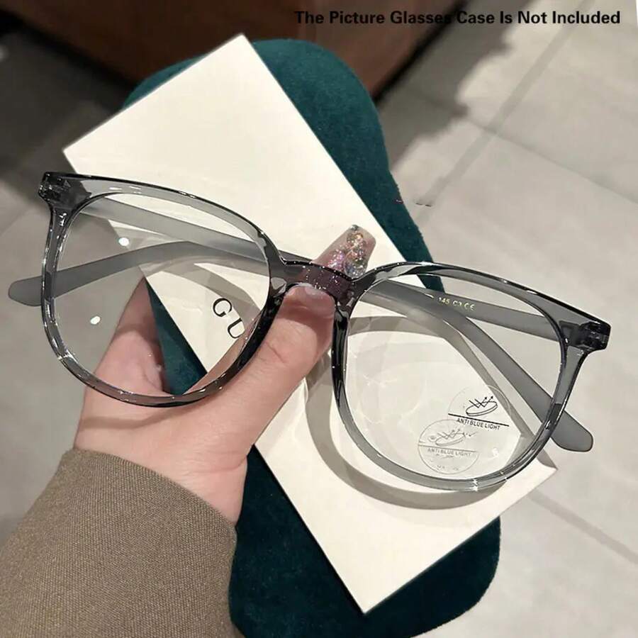 Vintage Round Frame Transparent PC Lens Glasses - Lightweight And Durable Full Frame Unisex Glasses, Suitable For Computer, Office, And Casual Decoration - Gray C3 - View 1