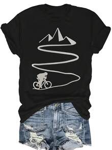 Camiseta de ciclismo de montaña para mujer y unisex, de verano, casual, transpirable, con personalidad, cuello redondo, manga corta, ropa de calle, versátil, adecuada para adolescentes y adultos - Negro - Ver 1