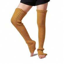Leotruny Women's Winter Over Knee High Footless Socks Knit Leg Warmers - Yellow - View 3