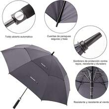 Paraguas de Grandes,Paraguas de Pro-Line de Gran Tamaño con Doble Toldo Ventilado a Prueba de Viento Impermeable para Hombres y Mujeres - gris - Ver 6