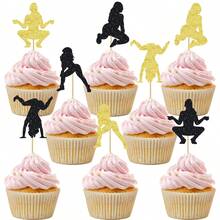 12/24 件钢管舞纸杯蛋糕装饰黑色闪光钢管舞纸杯蛋糕装饰单身派对新娘送礼会生日派对蛋糕装饰用品 - 黑色 - 查看 12