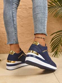 2025秋冬新款纯色系带休闲运动鞋，时尚透气百搭休闲畅销运动鞋，舒适增高，2025新款时尚舒适休闲运动鞋适合大码女士，适合所有季节，春夏秋冬，优雅，性感，低价，休闲，运动，户外，派对，婚礼，情人节 - 藍色 - 查看 3