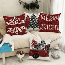 4pcs Christmas Theme Pillow Covers, Single-Sided Linen Pillow Shams, 45*45cm/18*18 Inches, 3 Size Options, Suitable For Living Room, Bedroom, Dining Room, Outdoor Sofa, Bed Decor, Creating A Festive Christmas Atmosphere. Home Decor Christmas Decorations Room Decor Pillow Case Pillow Cases Cushion Cover Cushion Covers