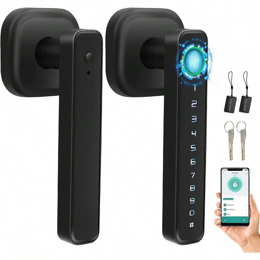 Cerradura Inteligente,Cerradura Electrónica 5 en 1,TUYA App Bluetooth,Huella Digital,Contraseña,Llave física,Tarjeta IC,Protección con Contraseña,Cerradura de  Fácil de Instalar(Negro) - 1 - Ver 1