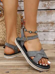 Sandali piatti da donna con cinturini incrociati, nuova moda estiva 2025, eleganti, suola in EVA, cinturini regolabili, punta tonda, casual e versatili