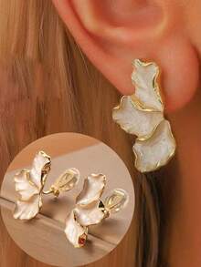 1 对时尚不对称花瓣渐变夹式耳环，高端优雅蚊香夹式耳环，无穿孔，适合女性日常佩戴和节日礼物 - 耳夾 - 查看 12