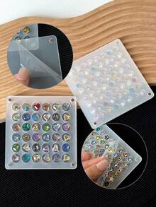 1pc 36/64/100 Slots Acrylic Nail Art Rhinestone Jewelry Display Box, Double-Sided Round/Square Showcase Box, Magnetic Nail Accessories Storage Organizer, Empty Box Without Rhinestones