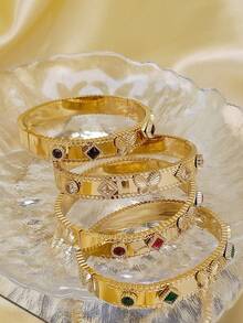 4 件/套 18K 镀金不锈钢蝴蝶手链，适合女性日常佩戴，波西米亚风格，镶嵌彩色方晶锆石，大方个性化奢华黄金首饰，婚礼腕饰套装，女孩、女士、妈妈、亲戚、朋友，美丽的婚礼、生日、母亲节、女朋友情人节礼物 - 彩色 - 查看 5