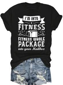 Camiseta "I'm Into Fitness Postal Worker" para mujer y unisex, de verano, casual, transpirable, con personalidad, cuello redondo, manga corta, ropa de calle, versátil, adecuada para adolescentes y adultos - Negro - Ver 1