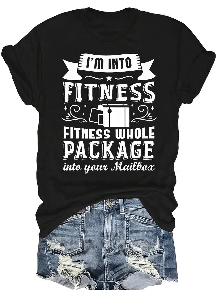 Camiseta "I'm Into Fitness Postal Worker" para mujer y unisex, de verano, casual, transpirable, con personalidad, cuello redondo, manga corta, ropa de calle, versátil, adecuada para adolescentes y adultos - Negro - Ver 1