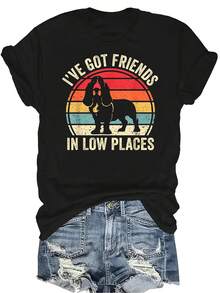 Camiseta "Tengo amigos en lugares bajos" para mujer y unisex, de verano, casual, transpirable, con personalidad, cuello redondo, manga corta, ropa de calle, versátil, adecuada para adolescentes y adultos - Negro - Ver 1