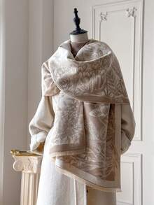 1pc Elegant Floral Jacquard Scarf, Warm Bohemian Style Shawl Blanket For Women, Suitable For Air-Conditioned Rooms, Fashion Accessory For Autumn/Winter For Dress - Camel - View 5