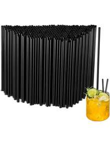500/400/300/200/100/50 Black Disposable Plastic Short Straws, Solid Color, Thin Straws, Used For Cocktails, Juices, Beverages, Coffee, Straight Mouth Halloween/Christmas Party Supplies
