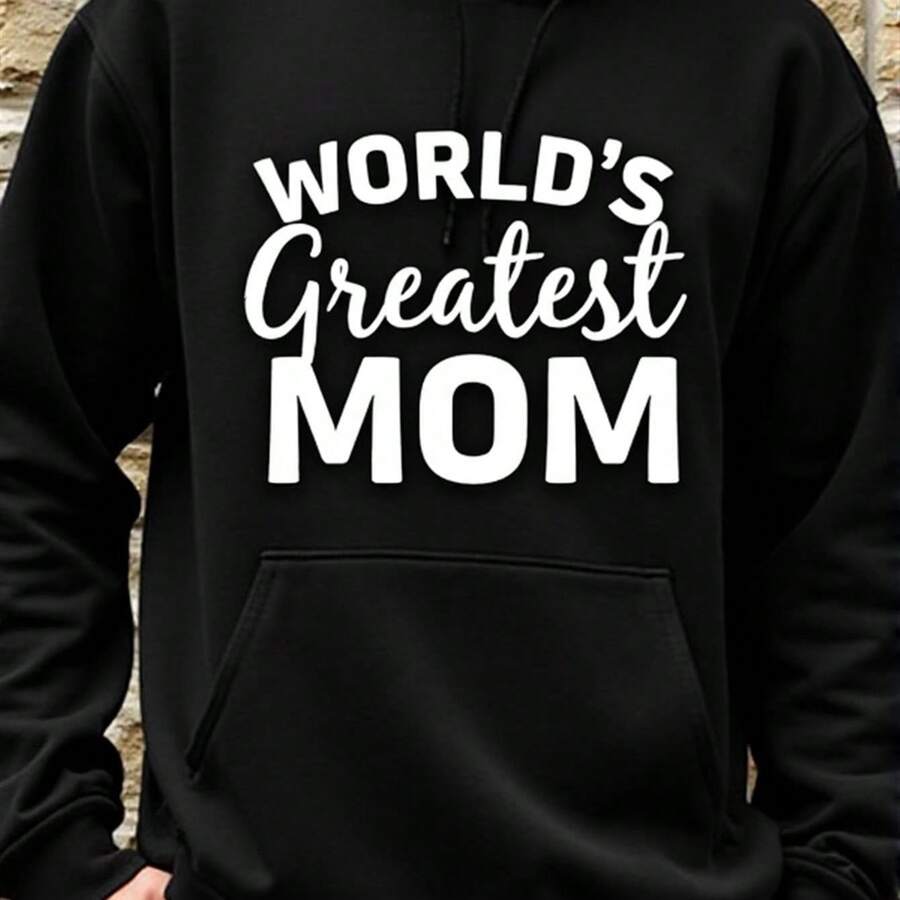 Black The Greatest Mom Pattern Hoodie For Men In The World - Long Sleeve Knit Sweatshirt With Striking White Letters, Loose Fit Casual Pullover For Casual Wear, Autumn And Winter Warm, Multi-Color Options (Black/White/Red/Grey/Navy) - Ideal Gift For Mother's Day Special Occasions, Men's Fashion Hoodie, Men's Sweatshirt, Digital Print, Sweatshirt With The Greatest Mom Pattern In The World, Soft With Decisive Print, H Head HAR Frag Of Berk Custom Grey Novel Spring Gift, Mother's Gift, New - Black - View 1