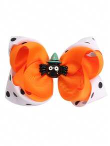 1pc Halloween Kids Dual-Color Bow Hair Clip, Cute Party Decor Prop Headpiece, Creative Polka Dot Pumpkin Hair Accessory, Festive Decorative Item