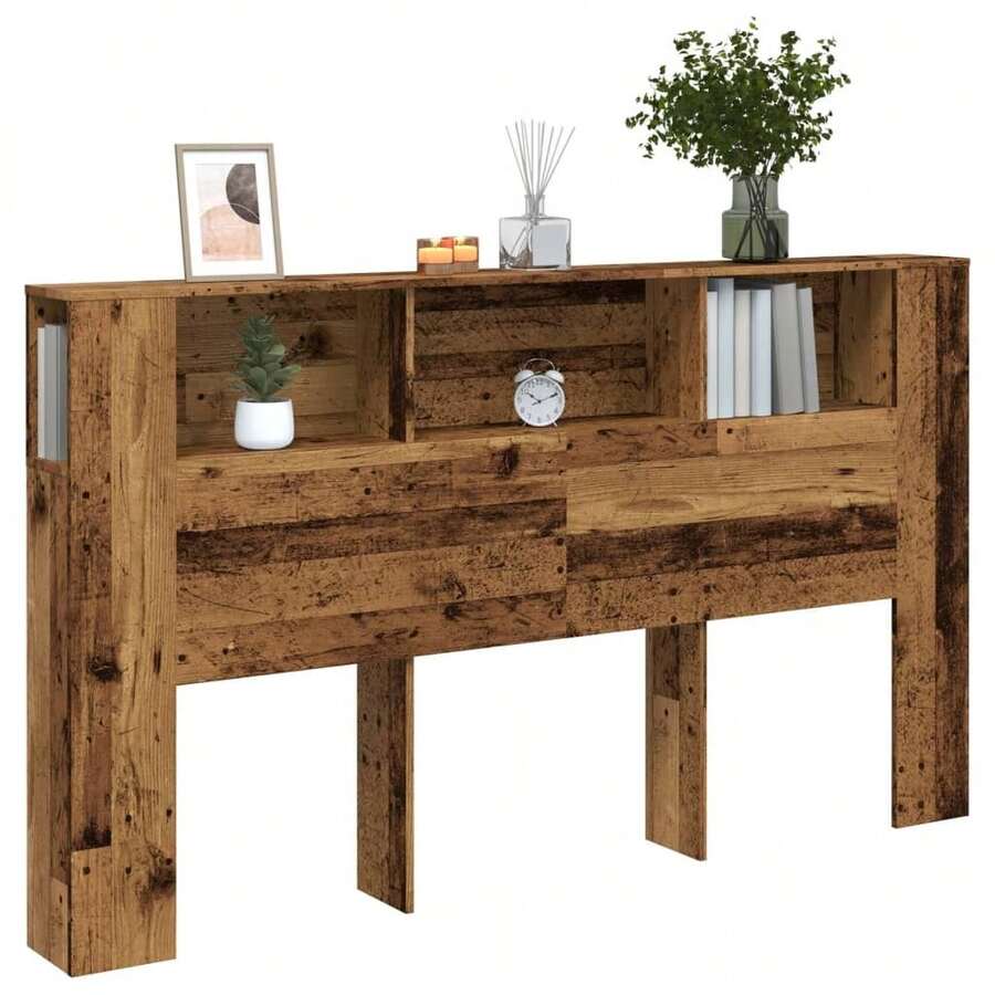 Cabecero de cama de madera antigua Larryhot, 180 x 18,5 x 102,5 cm, resistente y duradero, fácil de montar, estilo decorativo, ideal para dormitorio. - Marrón - Ver 1