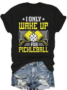 Solo me despierto para la camiseta de la paleta de Pickleball Dink, para mujeres y unisex, de verano, casual, transpirable, con personalidad, de cuello redondo, de manga corta, ropa de calle, versátil, adecuada para adolescentes y adultos - Negro - Ver 1