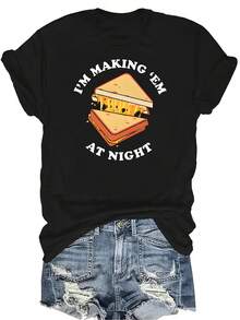 Camiseta de Shane Gillis Grilled Cheese para mujer y unisex, de verano, casual, transpirable, con personalidad, cuello redondo, manga corta, ropa de calle, versátil, adecuada para adolescentes y adultos - Negro - Ver 1