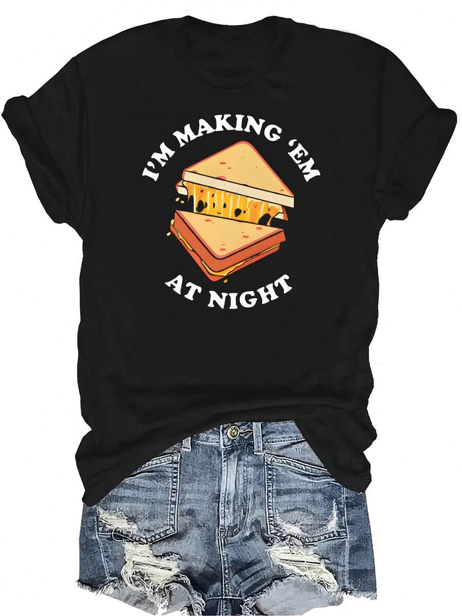 Camiseta de Shane Gillis Grilled Cheese para mujer y unisex, de verano, casual, transpirable, con personalidad, cuello redondo, manga corta, ropa de calle, versátil, adecuada para adolescentes y adultos - Negro - Ver 1
