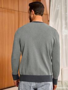 Men's Long Sleeve Button Down Knitted Cardigan Sweater With Pockets, Casual Style - 灰色 - 查看 3