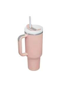 1个定制文字不锈钢手柄车载杯，大容量手柄保温杯，车载杯，多种颜色可选，多功能，易于清洁，可重复使用（不锈钢/塑料吸管随机发货）