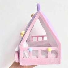 17cm Comfortable Pink Tent Bed 1st/2nd/3rd Generation Glazed Figurine Plush Doll, Cute Girlish Tent Bed Decor, Small Dog Hanging Ornament For LABUBU - Multicolor - View 4