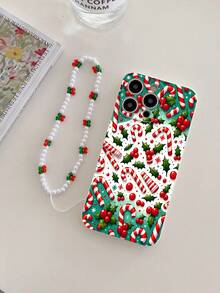 1 pieza Funda de teléfono a prueba de golpes con diseño navideño de TPU blanco y 1 pieza Correa de teléfono con cristales rojos y verdes y perlas falsas, compatible con/a juego con fundas de teléfono para Android///OPPO/Galaxy A51 4G/Galaxy A52/A52s 5G/Galaxy S23 Ultra/Galaxy A13 4G/Galaxy A12/Galaxy S22 Ultra/OPPO A54/Galaxy A54/Galaxy A04E/Galaxy A05S/Galaxy A34/Galaxy S24 Ultra 5G/Redmi Note 13/Galaxy A14/Galaxy A32 4G