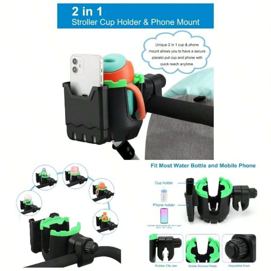 Stroller Cup Holder, Bike Cup Holder, 360 Rotatable Large Caliber Drinks Holder Stroller, Bike, Wheelchair, Walker, Black