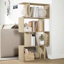 Estante divisor de ambientes de 4 niveles Larryhot en roble Sonoma, 70 x 24 x 129 cm, resistente y duradero, fácil de montar, estilo decorativo, adecuado para guardar adornos, figuras, libros, artículos pequeños, etc. - Marrón - Ver 4