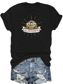 Camiseta con patrones interesantes para mujer y unisex, de verano, casual, transpirable, con cuello redondo, manga corta, estilo urbano y versátil, adecuada para adolescentes y adultos - Negro - Ver 1