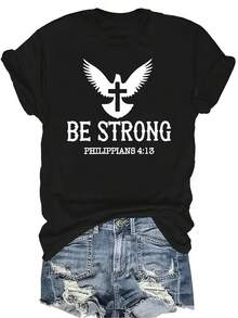 Camiseta con patrones interesantes para mujer y unisex, de verano, casual, transpirable, con cuello redondo, manga corta, estilo urbano y versátil, adecuada para adolescentes y adultos - Negro - Ver 1