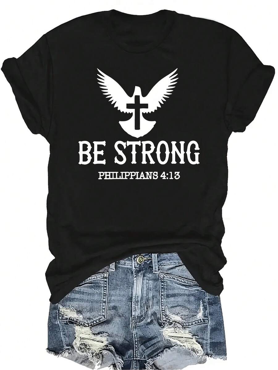 Camiseta con patrones interesantes para mujer y unisex, de verano, casual, transpirable, con cuello redondo, manga corta, estilo urbano y versátil, adecuada para adolescentes y adultos - Negro - Ver 1
